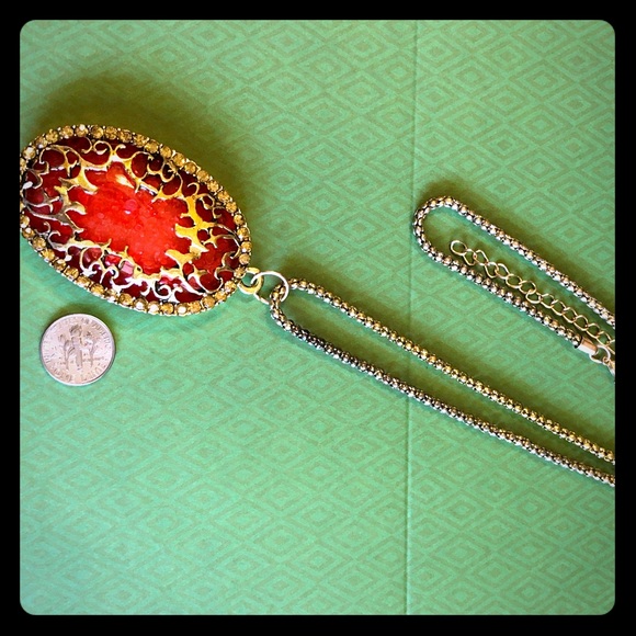 Vintage Amber Filigree Pendant Sweater Chain - Picture 7 of 7